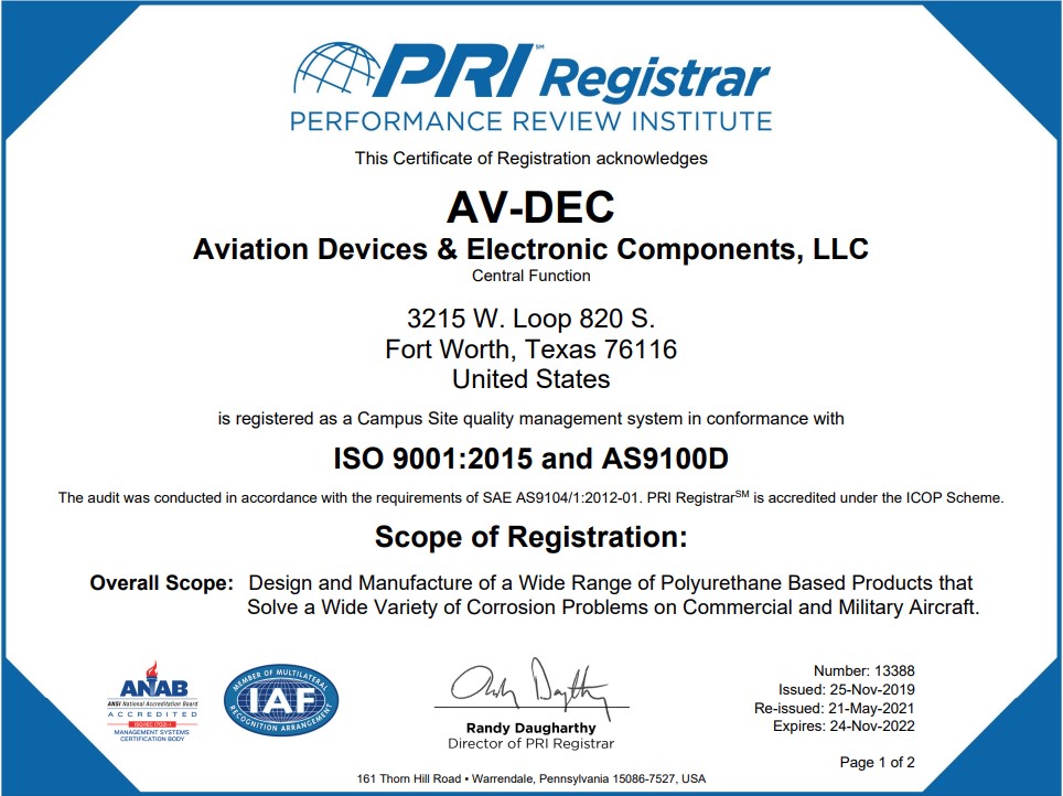 Av-DEC ISO 1901 Certificate Page 1