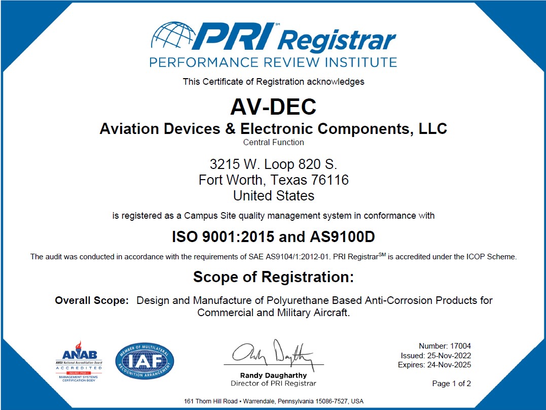 Av-DEC ISO 1901 Certificate Page 1